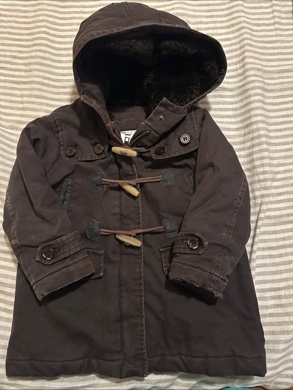 Jacadi Dark Brown Hooded Duffle Coat with Toggle Closures